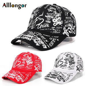 塗鴉棒球帽女士男士2020夏季字母印花Snapback Gorras Para Hombre Casquette Femme Hip Hop女士帽子黑色