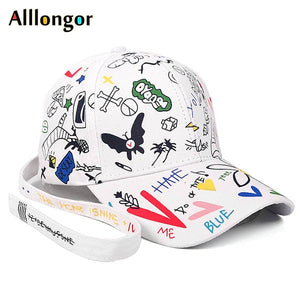 塗鴉棒球帽女士男士2020夏季字母印花Snapback Gorras Para Hombre Casquette Femme Hip Hop女士帽子黑色