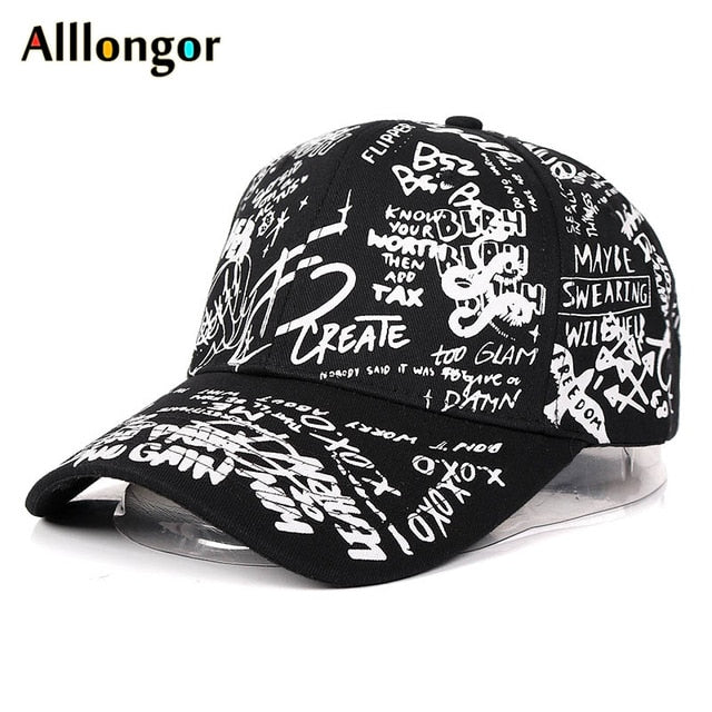 塗鴉棒球帽女士男士2020夏季字母印花Snapback Gorras Para Hombre Casquette Femme Hip Hop女士帽子黑色