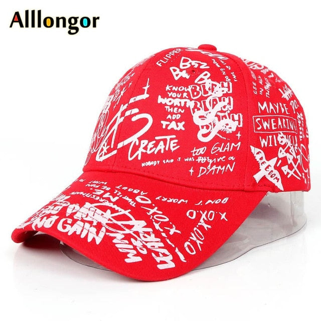 塗鴉棒球帽女士男士2020夏季字母印花Snapback Gorras Para Hombre Casquette Femme Hip Hop女士帽子黑色