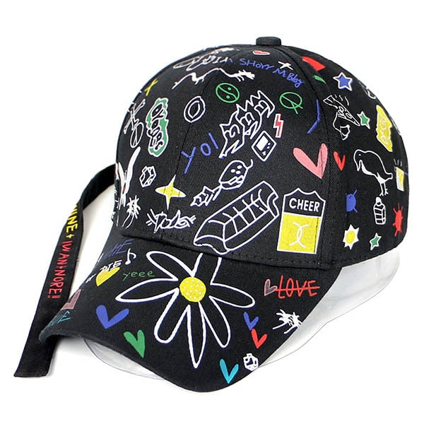 塗鴉棒球帽女士男士2020夏季字母印花Snapback Gorras Para Hombre Casquette Femme Hip Hop女士帽子黑色