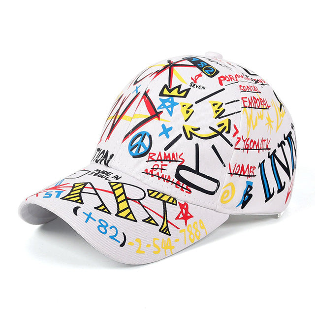 塗鴉棒球帽女士男士2020夏季字母印花Snapback Gorras Para Hombre Casquette Femme Hip Hop女士帽子黑色