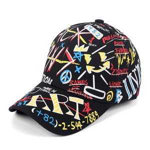 塗鴉棒球帽女士男士2020夏季字母印花Snapback Gorras Para Hombre Casquette Femme Hip Hop女士帽子黑色