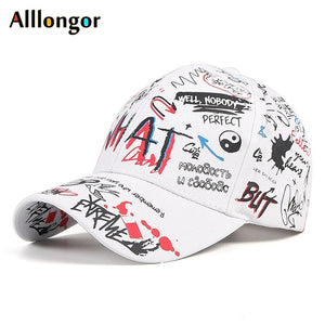 塗鴉棒球帽女士男士2020夏季字母印花Snapback Gorras Para Hombre Casquette Femme Hip Hop女士帽子黑色