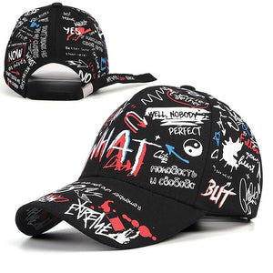 塗鴉棒球帽女士男士2020夏季字母印花Snapback Gorras Para Hombre Casquette Femme Hip Hop女士帽子黑色